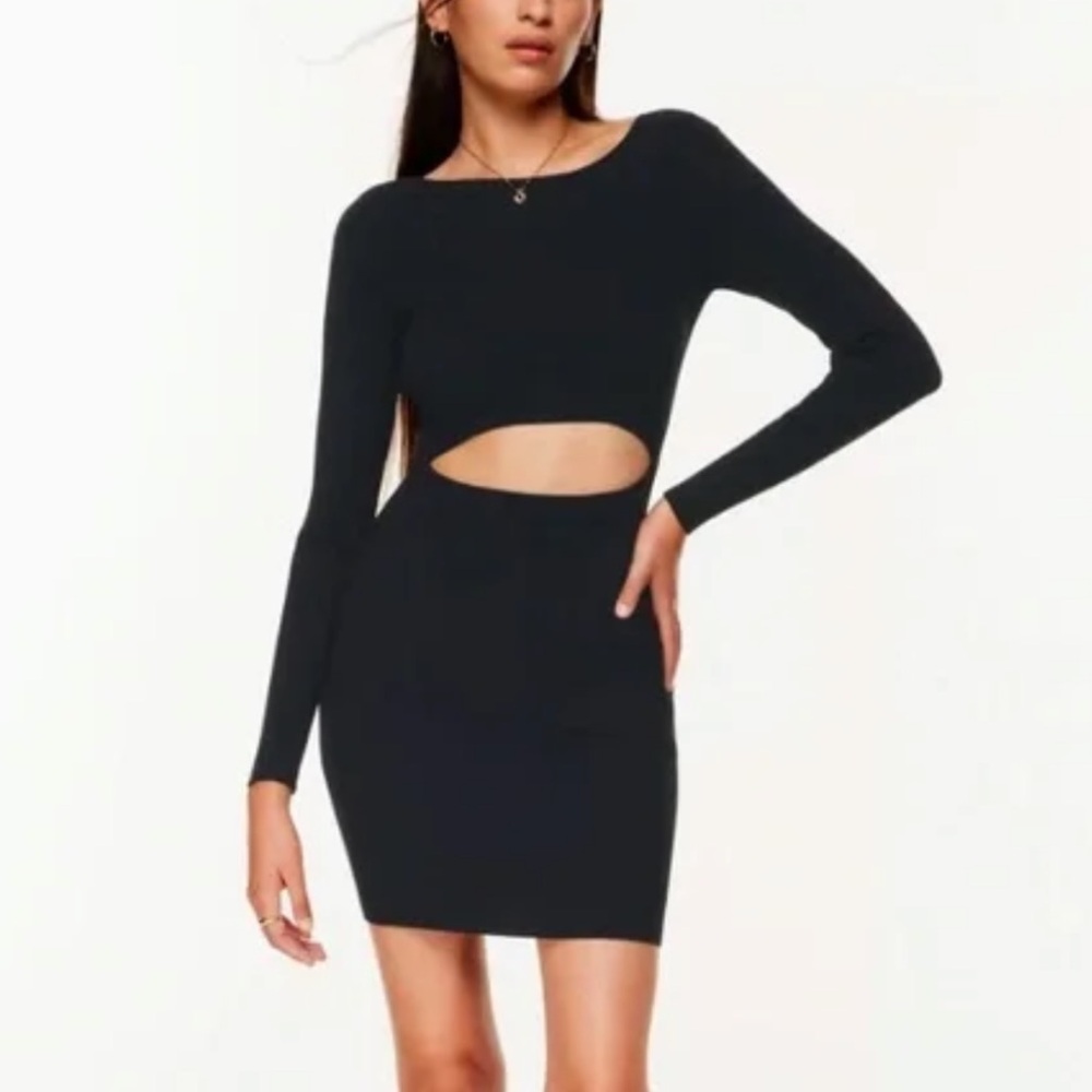 Aritzia Wilfred Free black cut-out long sleeve knit sweater dress XS